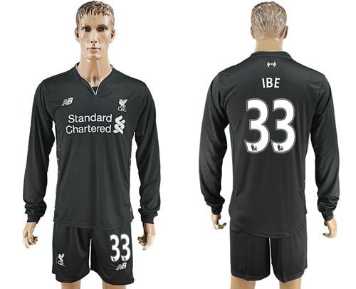 Liverpool #33 IBE Away Long Sleeves Soccer Club Jersey