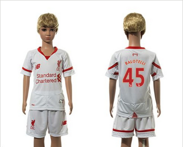Liverpool #45 Balotelli White Away Kid Soccer Club Jersey Liverpool #45 Balotelli White Away Kid Soccer Club Jersey