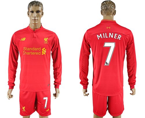 Liverpool #7 Milner Home Long Sleeves Soccer Club Jersey