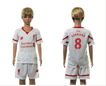 Liverpool #8 Gerrard White Away Kid Soccer Club Jersey