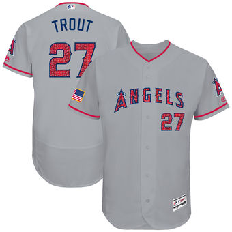Los Angeles Angels Mike Trout of Anaheim Majestic 2017 Stars & Stripes Authentic Collection FlexBase Player Jersey - Gray