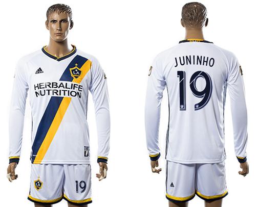 Los Angeles Galaxy #19 Juninho Home Long Sleeves Soccer Club Jersey