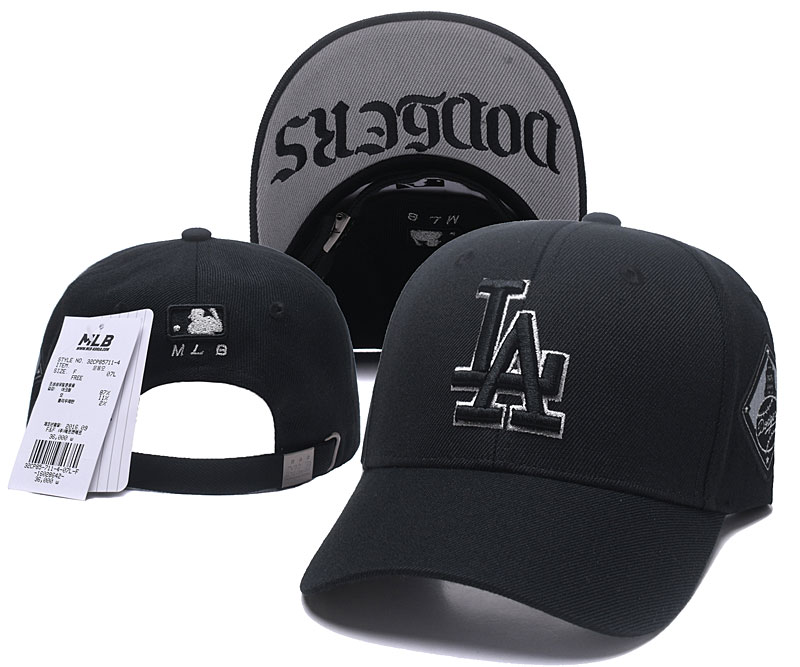 MLB Los Angeles Dodgers Gray Outline Logo Black Peaked Adjustable Hat SG