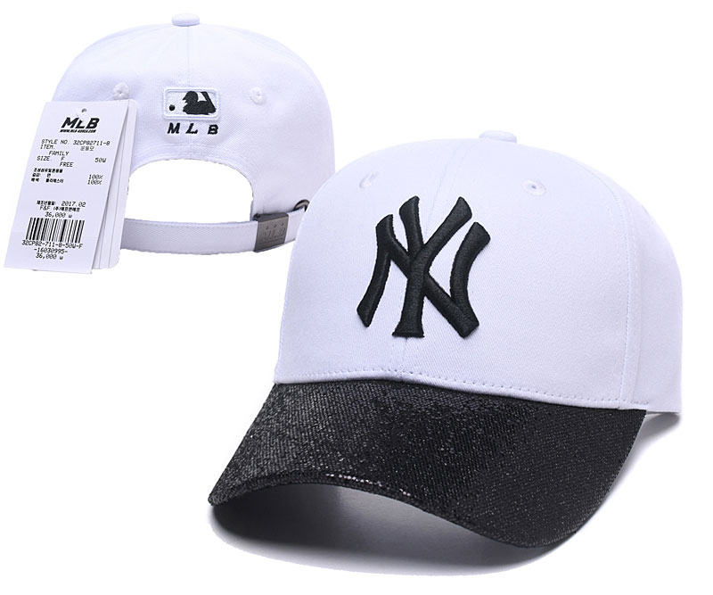 MLB New York Yankees Black Logo White Peaked Adjustable Hat SG MLB New York Yankees Black Logo White Peaked Adjustable Hat SG