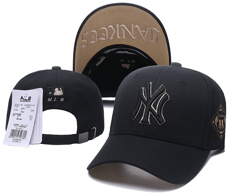 MLB New York Yankees Fresh Logo Black Peaked Adjustable Hat SG MLB New York Yankees Fresh Logo Black Peaked Adjustable Hat SG