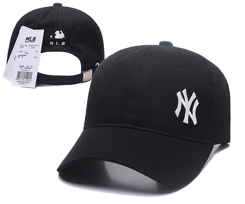 MLB New York Yankees Logo Black Peaked Adjustable Hat SG