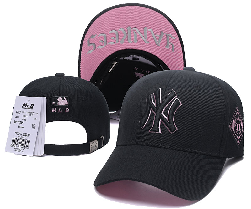 MLB New York Yankees Pink Outline Logo Black Peaked Adjustable Hat SG MLB New York Yankees Pink Outline Logo Black Peaked Adjustable Hat SG
