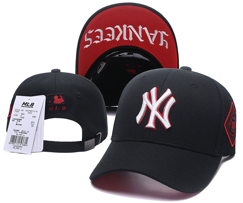 MLB New York Yankees Red Outline Logo Black Peaked Adjustable Hat S9 MLB New York Yankees Red Outline Logo Black Peaked Adjustable Hat S9