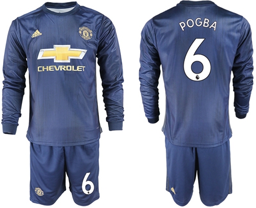 Manchester United #6 Pogba Away Long Sleeves Soccer Club Jersey