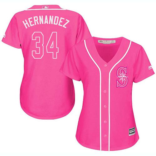 Mariners #34 Felix Hernandez Pink Fashion Women's Stitched MLB Jersey Mariners #34 Felix Hernandez Pink Fashion Women's Stitched MLB Jersey