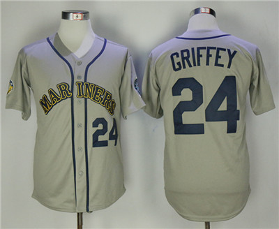 Mariners 24 Ken Griffey Jr. Gray Throwback Jersey