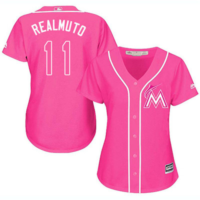 Marlins #11 JT Realmuto Pink Fashion Women's Stitched Baseball Jersey