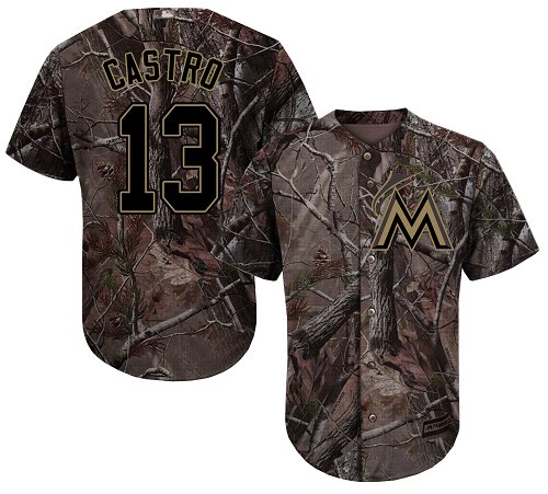 Marlins #13 Starlin Castro Camo Realtree Collection Cool Base Stitched Baseball Jersey
