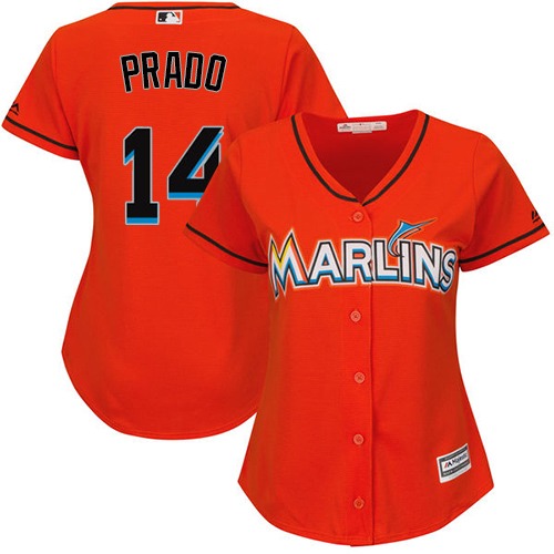 Marlins #14 Martin Prado Orange Alternate Women's Stitched MLB Jersey