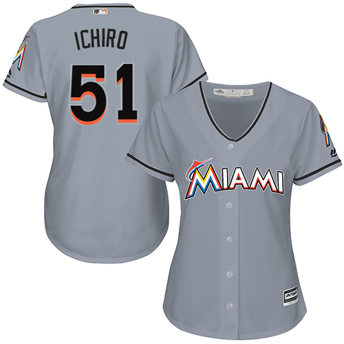 Marlins #51 Ichiro Suzuki Grey Road Women's Stitched MLB Jersey Marlins #51 Ichiro Suzuki Grey Road Women's Stitched MLB Jersey