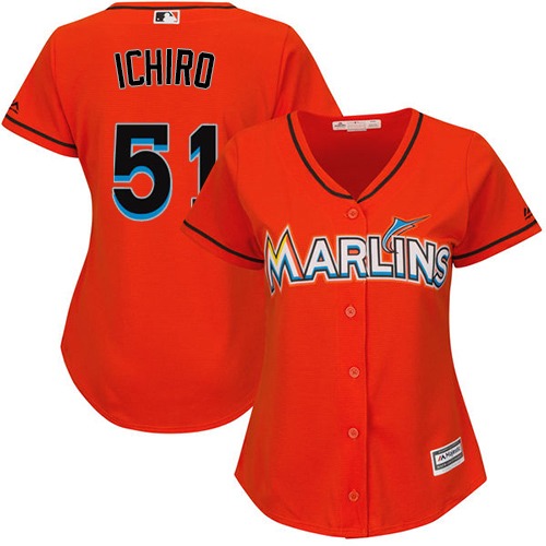 Marlins #51 Ichiro Suzuki Orange Alternate Women's Stitched MLB Jersey