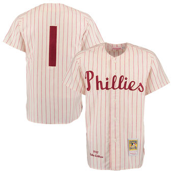 Men's 1950 Philadelphia Phillies Richie Ashburn Mitchell & Ness Cream Red Authentic Throwback Jersey Men's 1950 Philadelphia Phillies Richie Ashburn Mitchell & Ness Cream Red Authentic Throwback Jersey