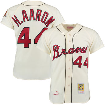 Men's 1963 Milwaukee Braves Hank Aaron Mitchell & Ness Cream Authentic Throwback Jersey Men's 1963 Milwaukee Braves Hank Aaron Mitchell & Ness Cream Authentic Throwback Jersey