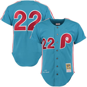 Men's 1972 Philadelphia Phillies Mike Schmidt Mitchell & Ness Light Blue Authentic Throwback Jersey Men's 1972 Philadelphia Phillies Mike Schmidt Mitchell & Ness Light Blue Authentic Throwback Jersey
