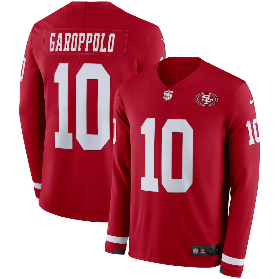 Men's 49ers #10 Jimmy Garoppolo Red Team Color Men's Stitched NFL Limited Therma Long Sleeve JerseyC
