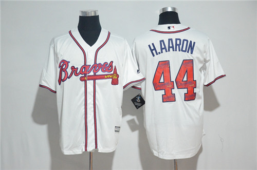 Men's Atlanta Braves #44 Hank Aaron Majestic White 2017 Color Printing Cool Base Jersey Men's Atlanta Braves #44 Hank Aaron Majestic White 2017 Color Printing Cool Base Jersey