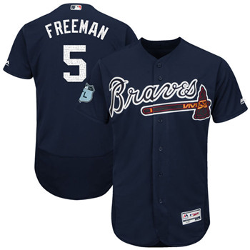 Men's Atlanta Braves #5 Freddie Freeman Majestic Navy 2017 Spring Training Authentic FlexBase Player Jersey