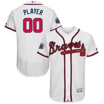 Men's Atlanta Braves Majestic Home White 2017 Authentic FlexBase Custom Jersey with Commemorative Patch