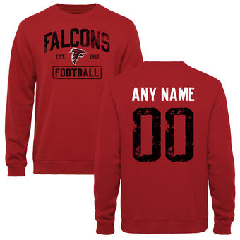 Men's Atlanta Falcons Red Distressed Custom Name & Number Pullover Sweatshirt