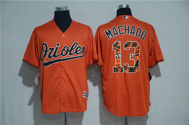 Men's Baltimore Orioles #13 Manny Machado Majestic Orange?2017 Color Printing Cool Base Jersey