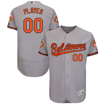 Men's Baltimore Orioles Majestic Road Gray 2017 Authentic FlexBase Custom Jersey with Commemorative Patch