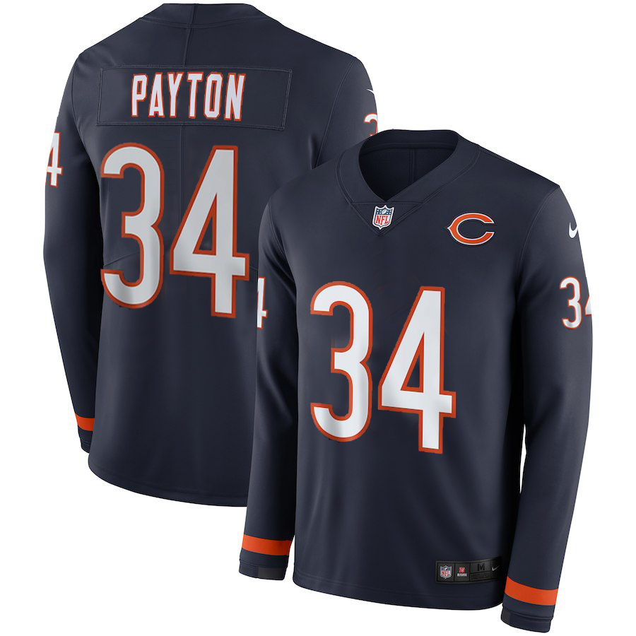 Men's Bears #34 Walter Payton Navy Blue Team Color Men's Stitched NFL Limited Therma Long Sleeve Jersey Men's Bears #34 Walter Payton Navy Blue Team Color Men's Stitched NFL Limited Therma Long Sleeve Jersey