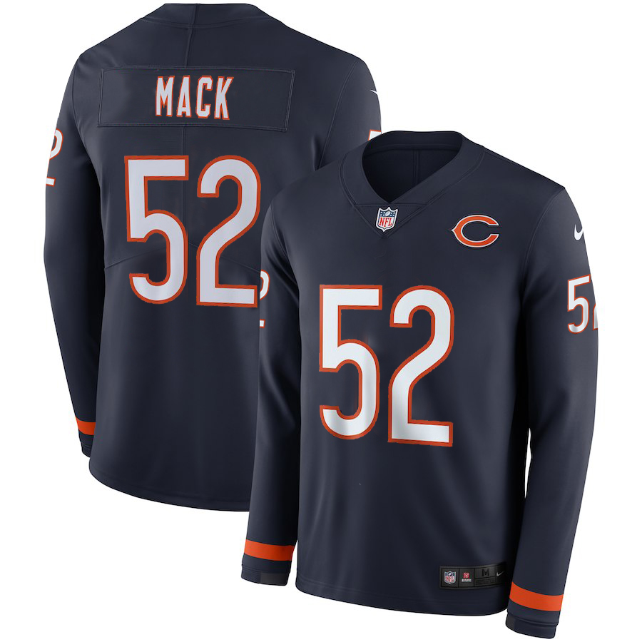 Men's Bears #52 Khalil Mack Navy Blue Team Color Men's Stitched NFL Limited Therma Long Sleeve Jersey Men's Bears #52 Khalil Mack Navy Blue Team Color Men's Stitched NFL Limited Therma Long Sleeve Jersey