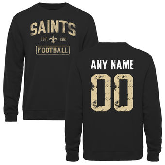 Men's Black New Orleans Saints Distressed Custom Name & Number Pullover Sweatshirt