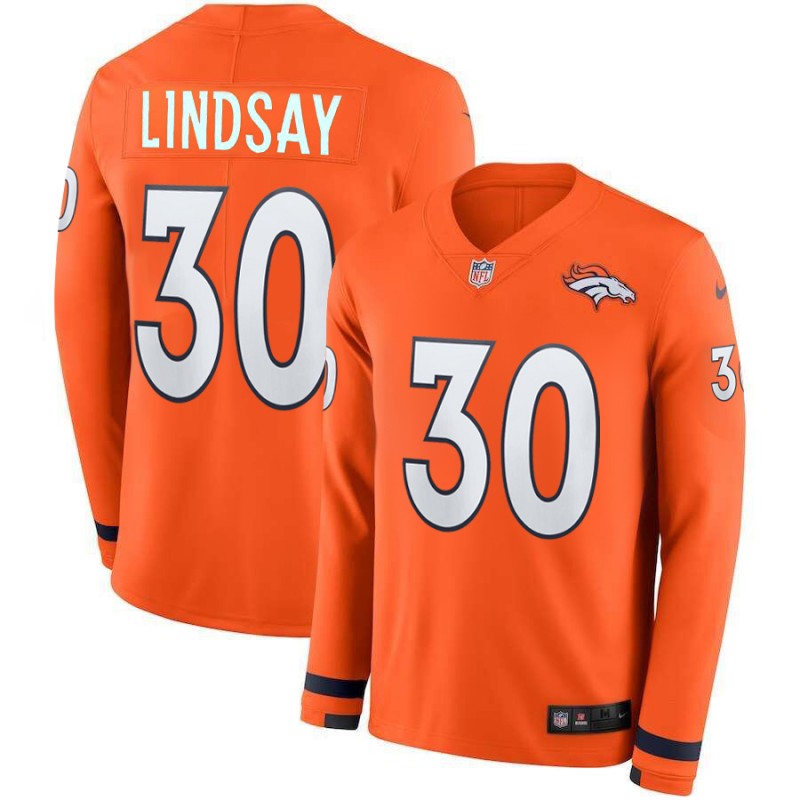 Men's Broncos #30 Phillip Lindsay Orange Team Color Men's Stitched NFL Limited Therma Long Sleeve Jersey Men's Broncos #30 Phillip Lindsay Orange Team Color Men's Stitched NFL Limited Therma Long Sleeve Jersey