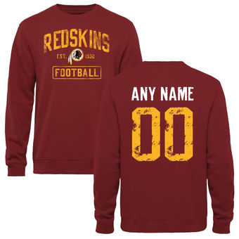 Men's Burgundy Washington Redskins Distressed Custom Name & Number Pullover Sweatshirt