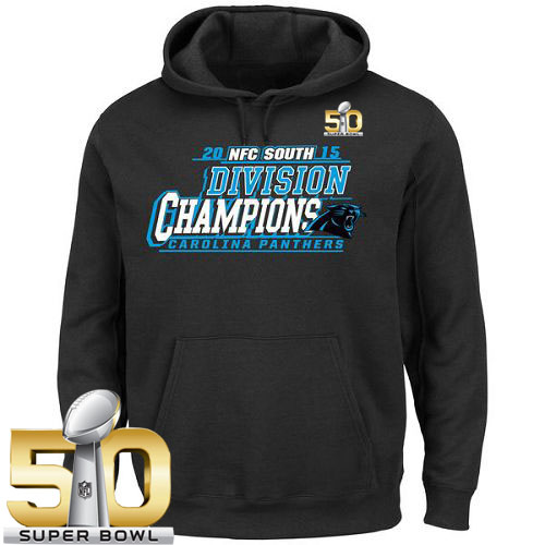 Men's Carolina Panthers Majestic Black Super Bowl 50 2015 NFC South Division Champions Pullover Hoodie Men's Carolina Panthers Majestic Black Super Bowl 50 2015 NFC South Division Champions Pullover Hoodie