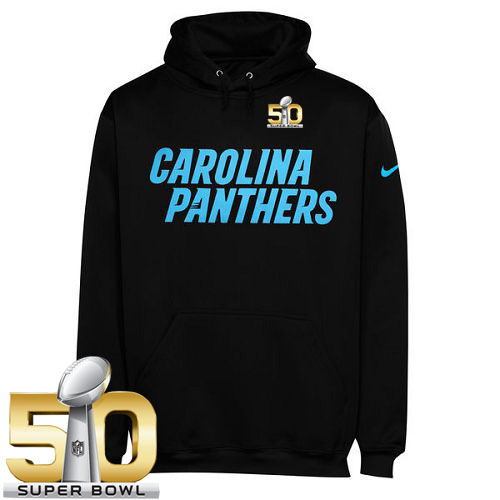 Men's Carolina Panthers Nike Black Super Bowl 50 KO Wordmark Performance Hoodie
