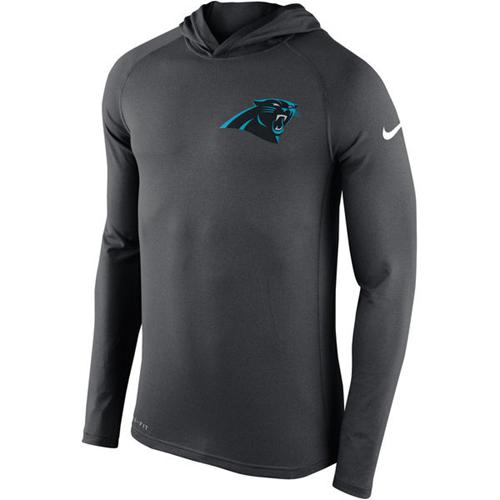 Men's Carolina Panthers Nike Charcoal Stadium Touch Hooded Performance Long Sleeve T-Shirt Men's Carolina Panthers Nike Charcoal Stadium Touch Hooded Performance Long Sleeve T-Shirt