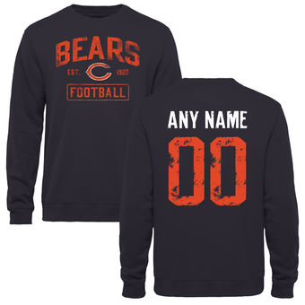 Men's Chicago Bears Navy Distressed Custom Name & Number Pullover Sweatshirt