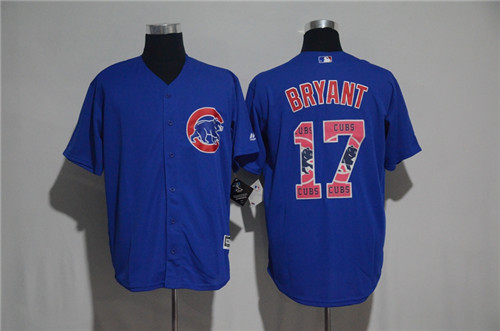 Men's Chicago Cubs #17 Kris Bryant Majestic Blue 2017 Color Printing Cool Base Jersey