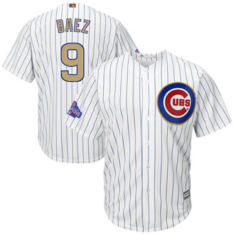 Men's Chicago Cubs Javier Baez Majestic White 2017 Gold Program Cool Base Player Jersey