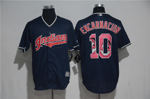 Men's Cleveland Indians #10 Edwin Encarnacion Majestic Navy Blue 2017 Color Printing Cool Base Jersey Men's Cleveland Indians #10 Edwin Encarnacion Majestic Navy Blue 2017 Color Printing Cool Base Jersey