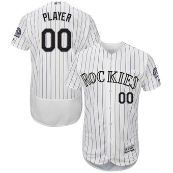 Men's Colorado Rockies Majestic White Home FlexBase Authentic Collection Custom Jersey with Commemorative Patch
