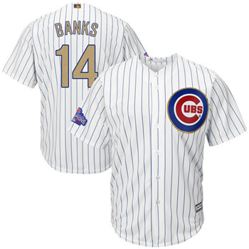 Men's Cubs #14 Ernie Banks Majestic White 2017 Gold Program Cool Base Player Jersey