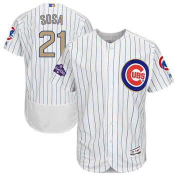 Men's Cubs #21 Sammy Sosa Majestic White 2017 Gold Program FlexBase Player Jersey Men's Cubs #21 Sammy Sosa Majestic White 2017 Gold Program FlexBase Player Jersey