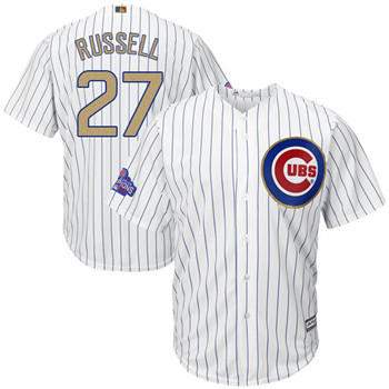 Men's Cubs #27 Addison Russell Majestic White 2017 Gold Program Cool Base Player Jersey