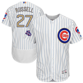 Men's Cubs #27 Addison Russell Majestic White 2017 Gold Program FlexBase Player Jersey