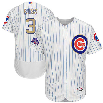 Men's Cubs #3 David Ross Majestic White 2017 Gold Program FlexBase Player Jersey
