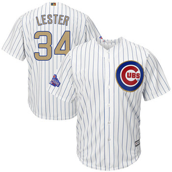 Men's Cubs #34 Jon Lester Majestic White 2017 Gold Program Cool Base Player Jersey