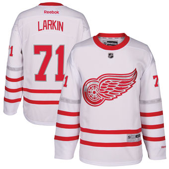 Men's Detroit Red Wings Dylan Larkin Reebok White 2017 Centennial Classic Premier Player Jersey
